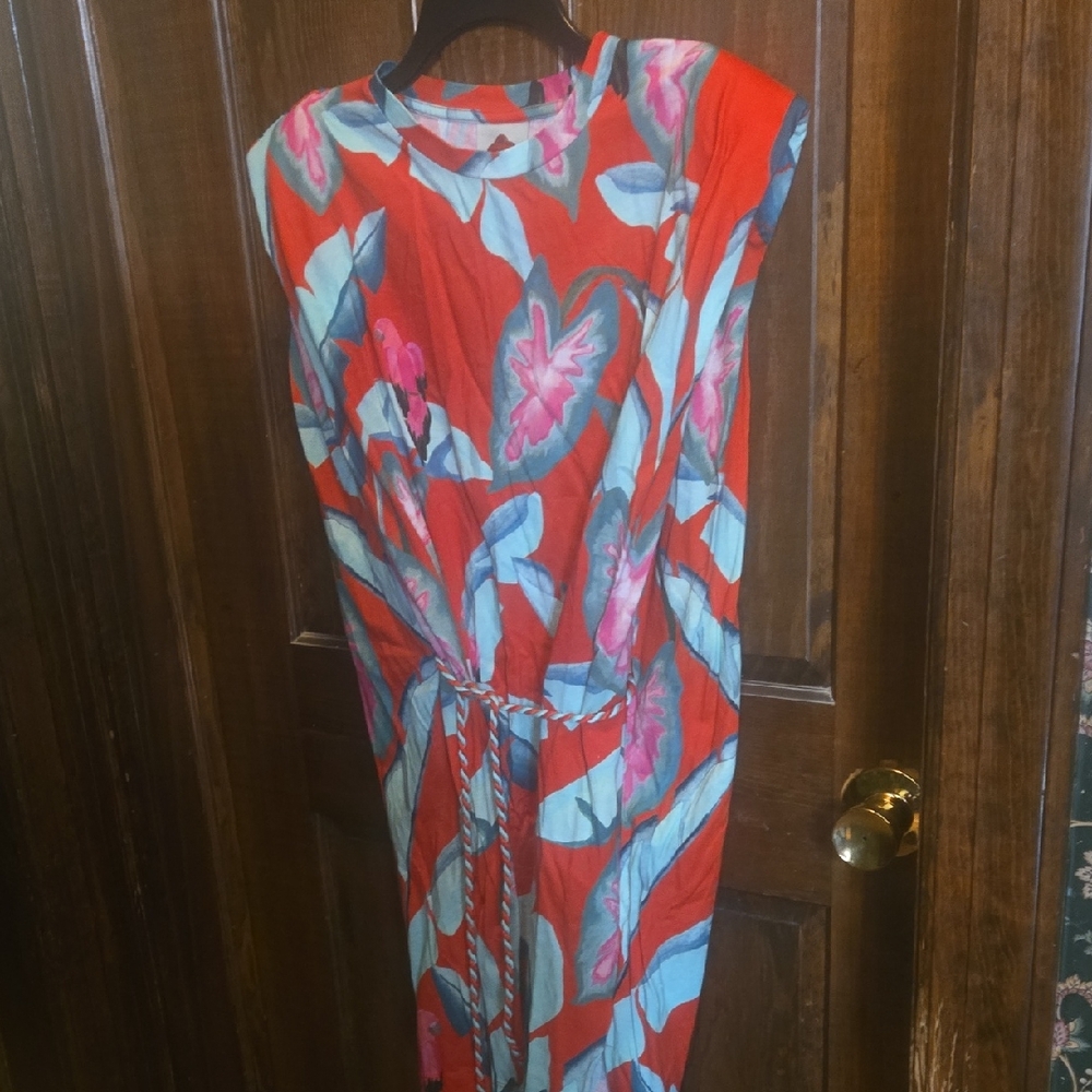 FARM Rio Vibrant Red and Blue Midi Dress